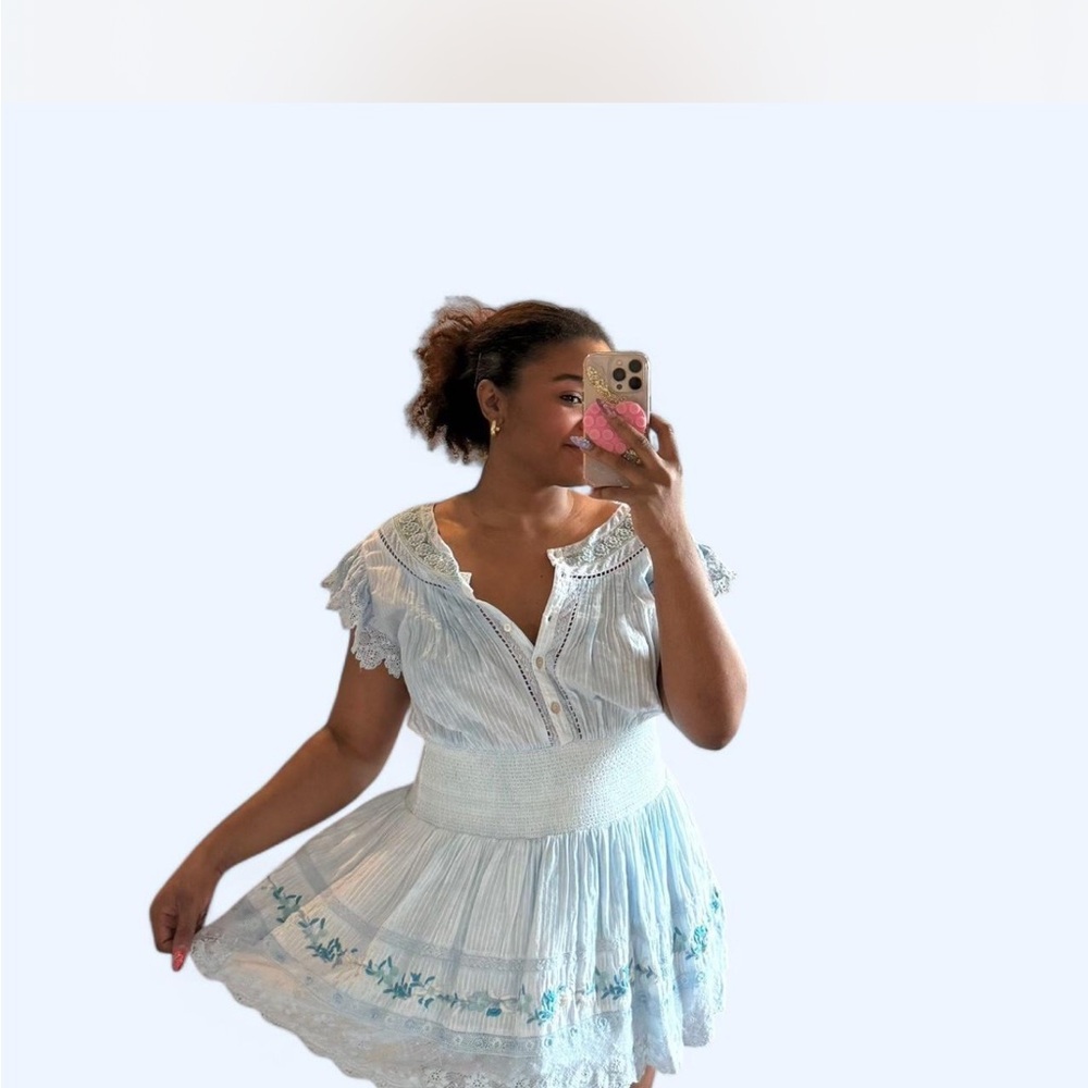LoveShackFancy White and Blue Mini Dress